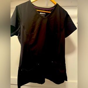 Women's Black Scrub Top - Size L - Purple Label Yoga by Healing Hands